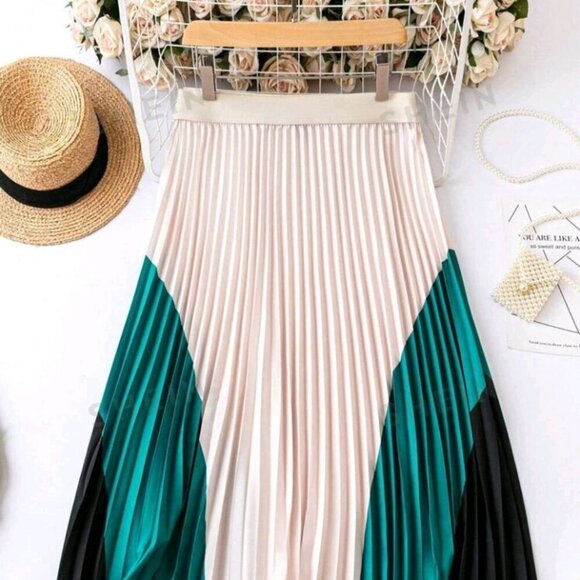 Color Block Pleated Skirt - Picture 2 of 6